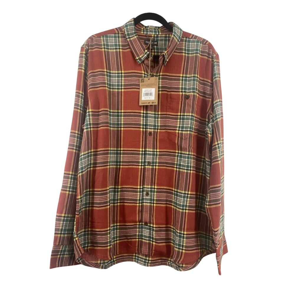 Toad&Co Airsmyth Flannel Shirt Mens L Burnt Orange Plaid Long Sleeve Campfire